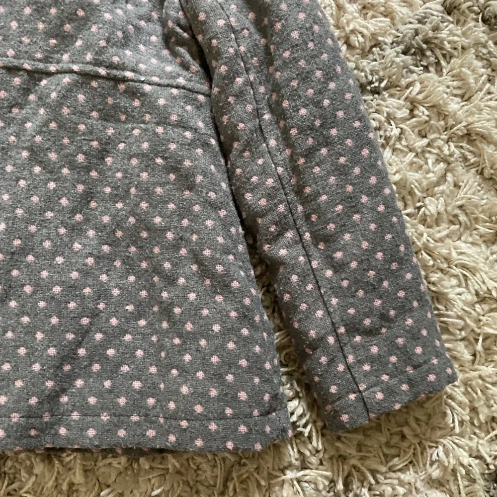 Pink Platinum Girls Grey Pink Polka Dot Hooded Peacoat Jacket Size 5/6